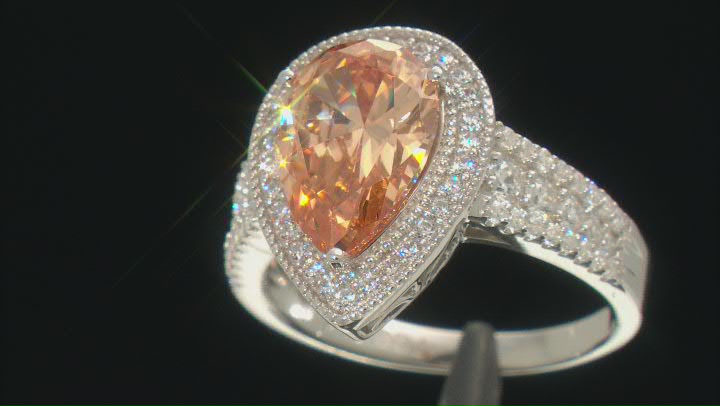 Champagne and White Cubic Zirconia Rhodium Over Silver Ring. 4.17ctw  (3.35ctw DEW) Video Thumbnail