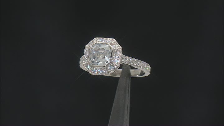 White Cubic Zirconia Platinum Over Sterling Silver Asscher Cut Ring With Band 4.17ctw Video Thumbnail