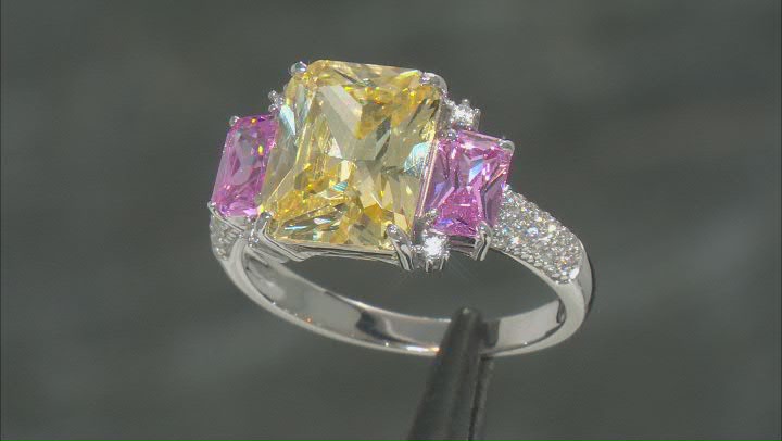 Yellow, White and Pink Cubic Zirconia Rhodium Over Silver Ring (5.69ctw DEW) Video Thumbnail