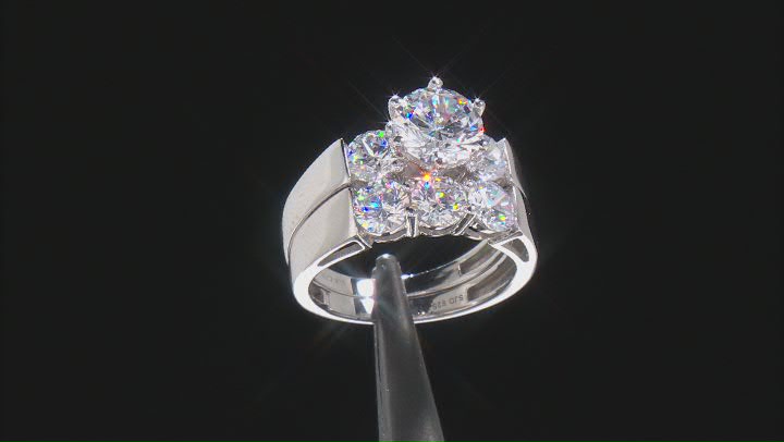White Cubic Zirconia Platinum Over Sterling Silver Ring With Band 7.50ctw Video Thumbnail