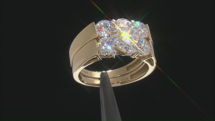 White Cubic Zirconia 18K Yellow Gold Over Sterling Silver Ring With Band 7.50ctw Video Thumbnail