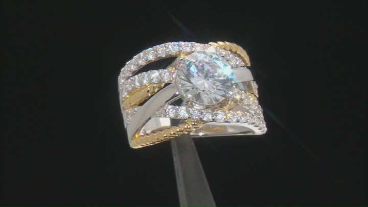 White Cubic Zirconia Rhodium And 18k Yellow Gold Over Sterling Silver Ring (3.19ctw DEW) Video Thumbnail