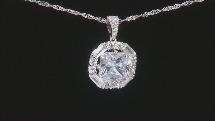 White Cubic Zirconia Rhodium Over Sterling Silver Pendant With Chain 11.90ctw Video Thumbnail