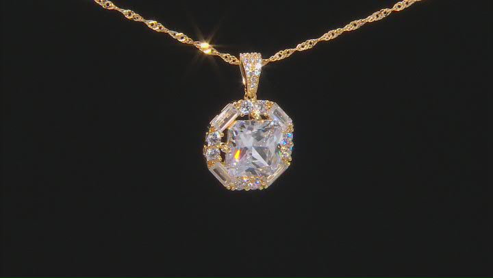White Cubic Zirconia 18K Yellow Gold Over Sterling Silver Pendant With Chain 11.90ctw Video Thumbnail