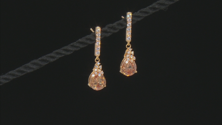 Champagne and White Cubic Zirconia 18k Yellow Gold Over Sterling Silver Earrings (5.46ctw DEW) Video Thumbnail