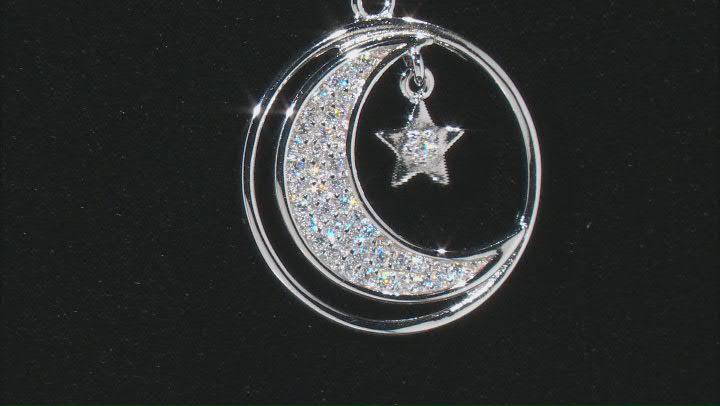 White Cubic Zirconia Rhodium Over Sterling Silver Celestial Pendant With Chain 0.35ctw Video Thumbnail