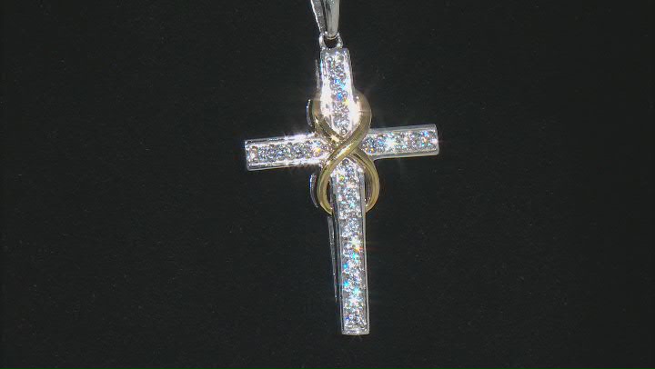 White Cubic Zirconia Rhodium And 18K Yellow Gold Over Silver Cross Pendant With Chain 0.85ctw Video Thumbnail