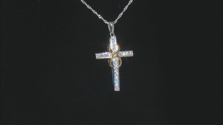 White Cubic Zirconia Rhodium And 18K Yellow Gold Over Silver Cross Pendant With Chain 0.85ctw Video Thumbnail