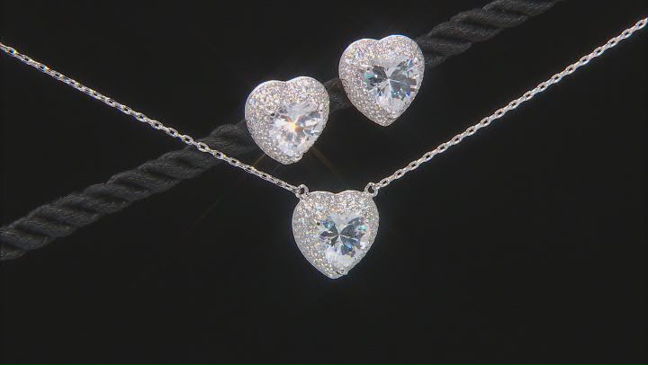 White Cubic Zirconia Rhodium Over Sterling Silver Necklace And Earrings 10.92ctw Video Thumbnail