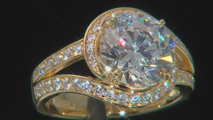 White Cubic Zirconia 18k Yellow Gold Over Silver Ring (4.55ctw DEW) Video Thumbnail