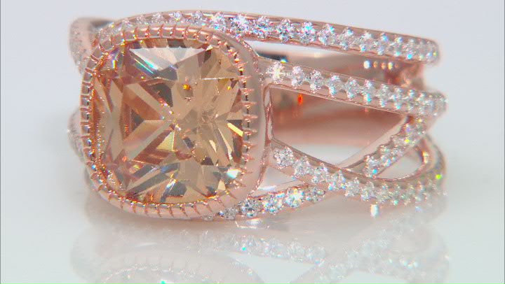 Champagne and White Cubic Zirconia 18k Rose Gold Over Silver Ring (4.72ctw DEW) Video Thumbnail