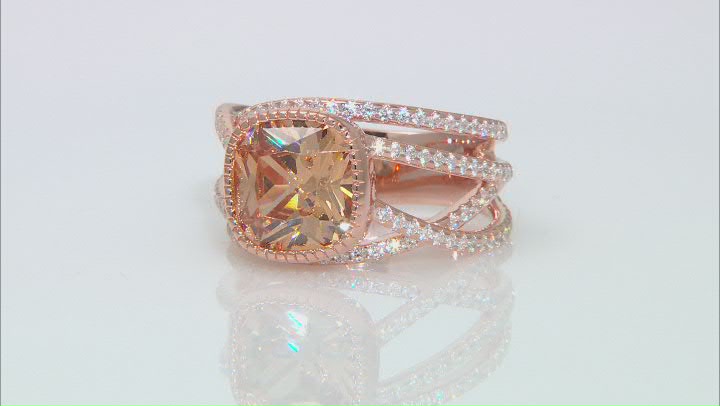 Champagne and White Cubic Zirconia 18k Rose Gold Over Silver Ring (4.72ctw DEW) Video Thumbnail
