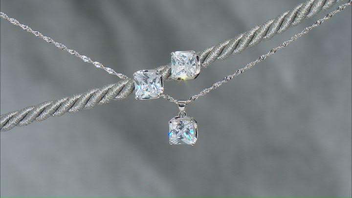 White Cubic Zirconia Rhodium Over Silver Pendant With Chain and Earrings Set Video Thumbnail