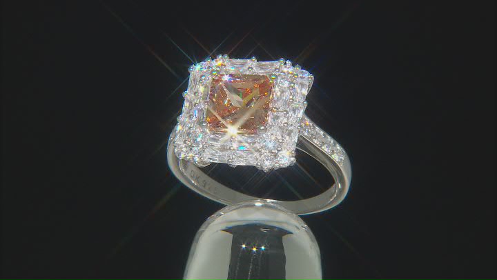 Champagne and White Cubic Zirconia Rhodium Over Silver Ring (2.49ctw DEW) Video Thumbnail