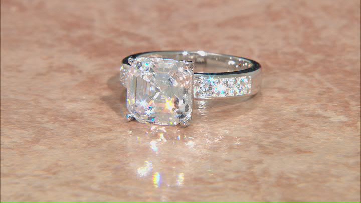 White Cubic Zirconia Rhodium Over Silver Asccher Cut Ring 7.03ctw Video Thumbnail