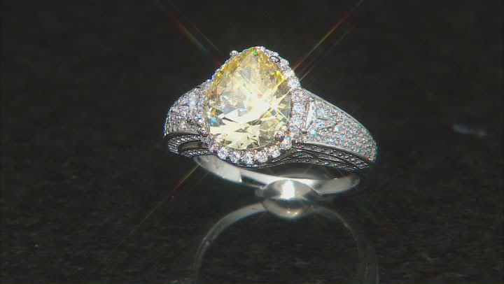 Canary And White Cubic Zirconia Rhodium Over Sterling Silver Ring 7.37ctw Video Thumbnail