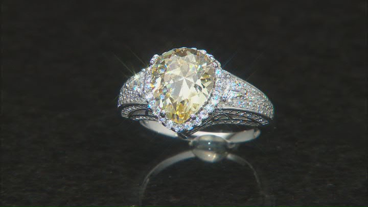 Canary And White Cubic Zirconia Rhodium Over Sterling Silver Ring 7.37ctw Video Thumbnail