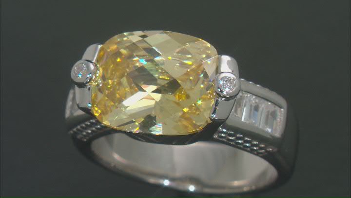 Yellow And White Cubic Zirconia Rhodium Over Sterling Silver Ring 9.91ctw Video Thumbnail