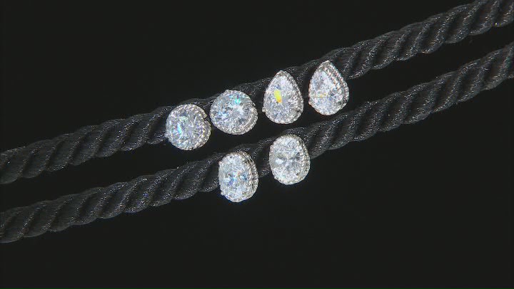 White Cubic Zirconia Rhodium Over Sterling Silver Earring Stud Set 7.69ctw Video Thumbnail