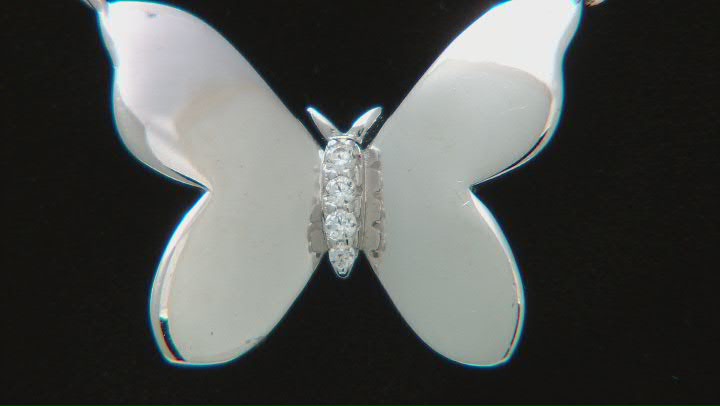 White Cubic Zirconia Rhodium Over Sterling Silver Butterfly Necklace 0.07ctw Video Thumbnail