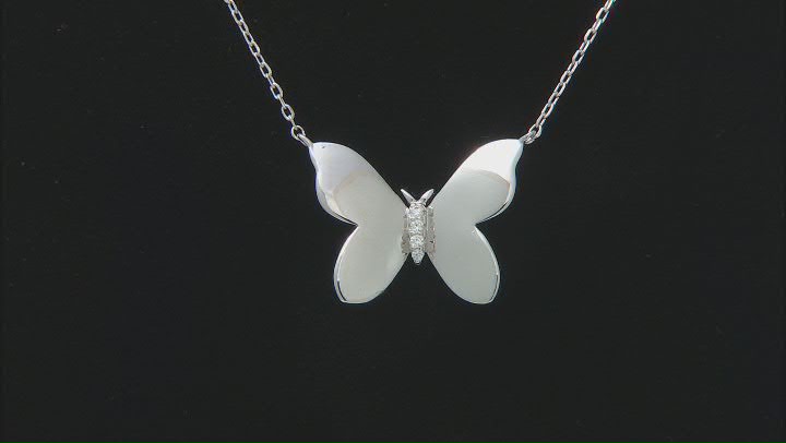 White Cubic Zirconia Rhodium Over Sterling Silver Butterfly Necklace 0.07ctw Video Thumbnail