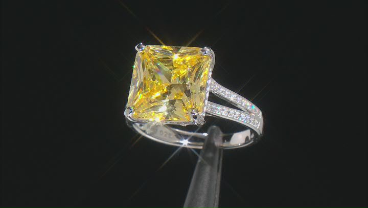 Canary And White Cubic Zirconia Rhodium Over Sterling Silver Ring 15.47ctw Video Thumbnail