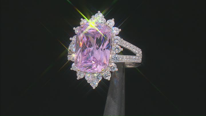Pink and white cubic zirconia rhodium over sterling silver ring 14.64ctw Video Thumbnail