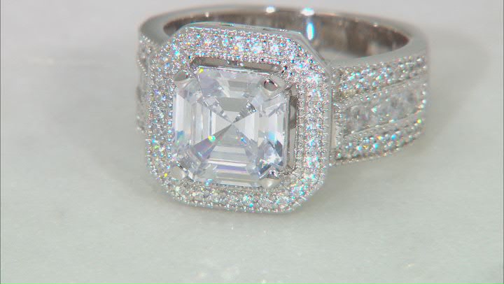White Cubic Zirconia Rhodium Over Sterling Silver Asscher Cut Ring 5.72ctw Video Thumbnail