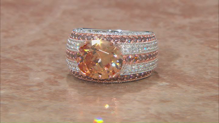 Champagne and White Cubic Zirconia Rhodium Over Silver Ring (7.53ctw DEW) Video Thumbnail