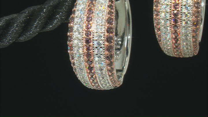 Mocha and White Cubic Zirconia Rhodium Over Sterling Silver Huggie Earrings 2.96ctw Video Thumbnail