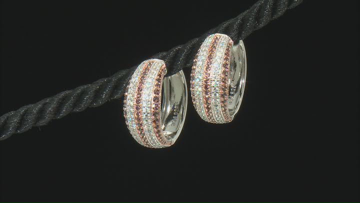Mocha and White Cubic Zirconia Rhodium Over Sterling Silver Huggie Earrings 2.96ctw Video Thumbnail