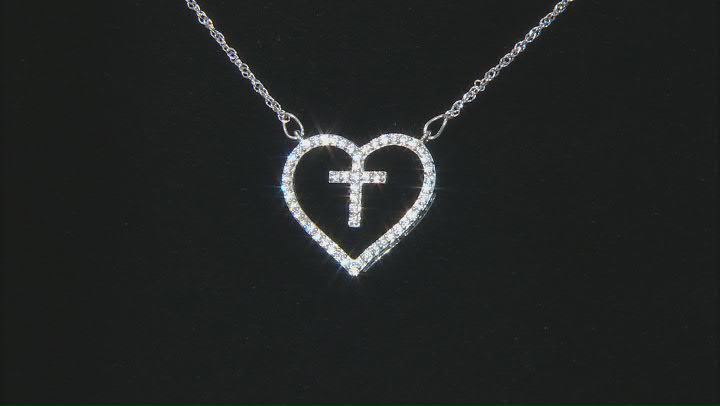 White Cubic Zirconia Rhodium Over Sterling Silver Heart Necklace 0.79ctw Video Thumbnail