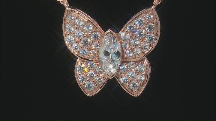 White Cubic Zirconia 18k Rose Gold Over Sterling Silver Butterfly Necklace 3.24ctw Video Thumbnail