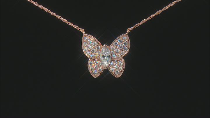 White Cubic Zirconia 18k Rose Gold Over Sterling Silver Butterfly Necklace 3.24ctw Video Thumbnail
