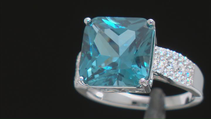 Lab Created Blue Spinel And White Cubic Zirconia Rhodium Over Sterling Silver Ring 9.65ctw Video Thumbnail
