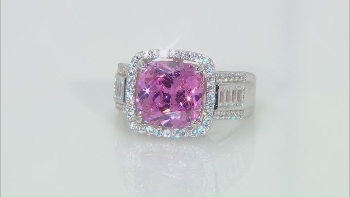 Pink and White Cubic Zirconia Rhodium Over Silver Ring 6.91ctw Video Thumbnail