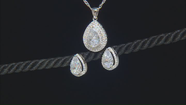 White Cubic Zirconia Rhodium Over Silver Pendant With Chain and Earrings Set Video Thumbnail