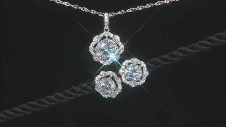 White Cubic Zirconia Rhodium Over Sterling Silver Jewelry Set 9.96ctw Video Thumbnail