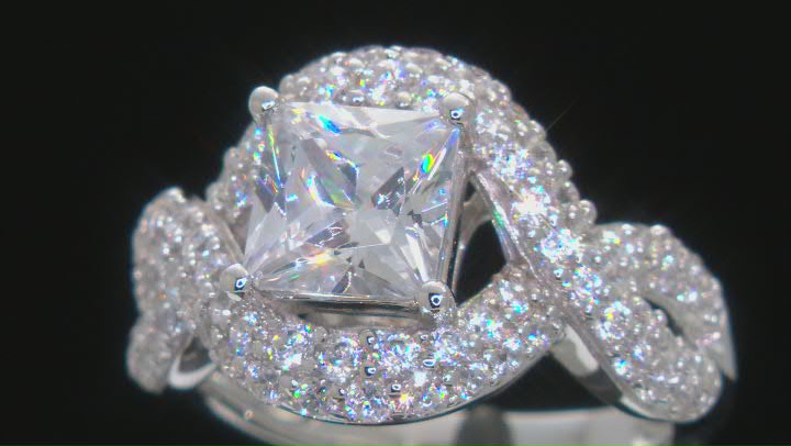 White Cubic Zirconia Platinum Over Sterling Silver Ring 4.42ctw Video Thumbnail
