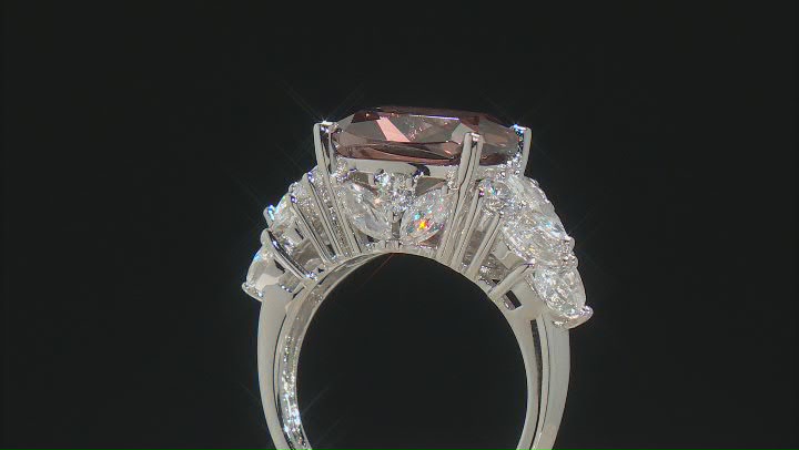 Mocha And White Cubic Zirconia Rhodium Over Sterling Silver Ring 13.65ctw Video Thumbnail