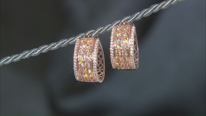 Champagne And White Cubic Zirconia 18k Rose Gold Over Sterling Silver Hoops 3.38ctw