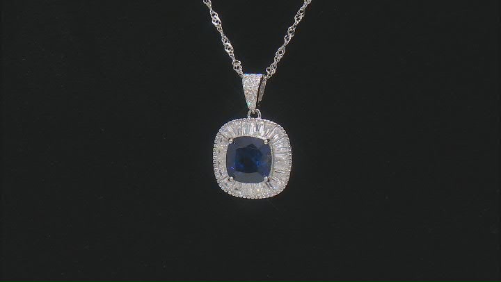 Blue Lab Sapphire and White Cubic Zirconia Rhodium Over Silver Pendant With Chain 4.09ctw Video Thumbnail
