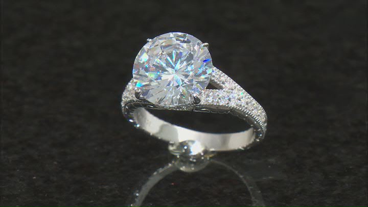 White Cubic Zirconia Platinum Over Sterling Silver Ring 11.60ctw Video Thumbnail