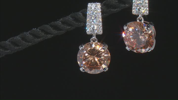 Champagne And White Cubic Zirconia Rhodium Over Sterling Silver Earrings 14.28ctw Video Thumbnail