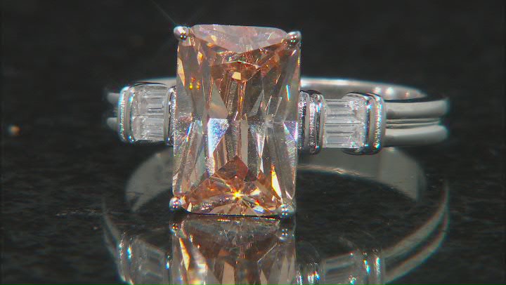 Champagne And White Cubic Zirconia Rhodium Over Sterling Silver Ring 7.68ctw Video Thumbnail