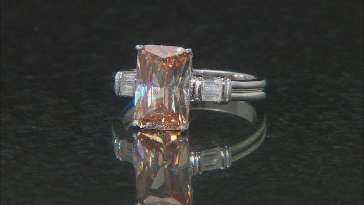 Champagne And White Cubic Zirconia Rhodium Over Sterling Silver Ring 7.68ctw Video Thumbnail