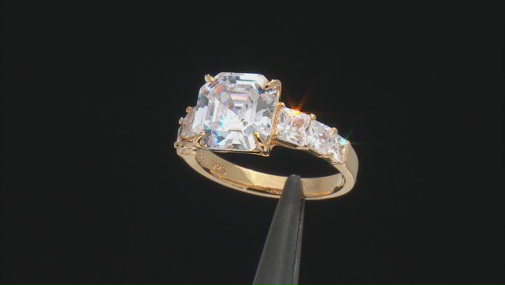 Asscher Cut White Cubic Zirconia 18k Yellow Gold Over Sterling Silver Ring 10.15ctw Video Thumbnail