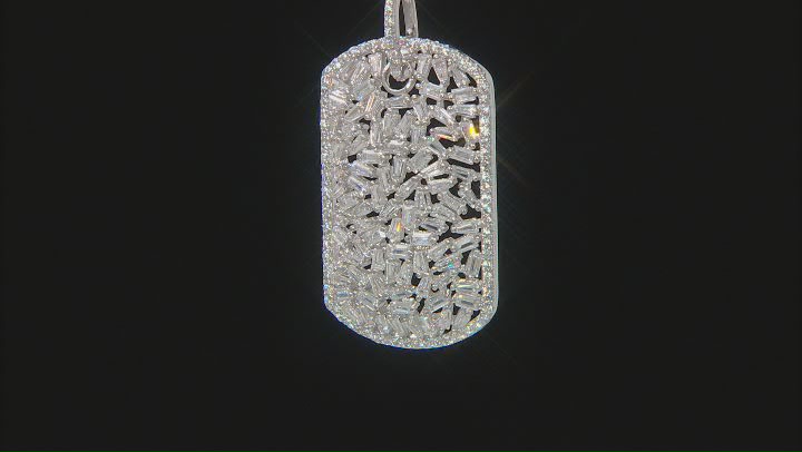 White Cubic Zirconia Rhodium Over Silver Dog Tag Pendant with Chain 5.25ctw Video Thumbnail