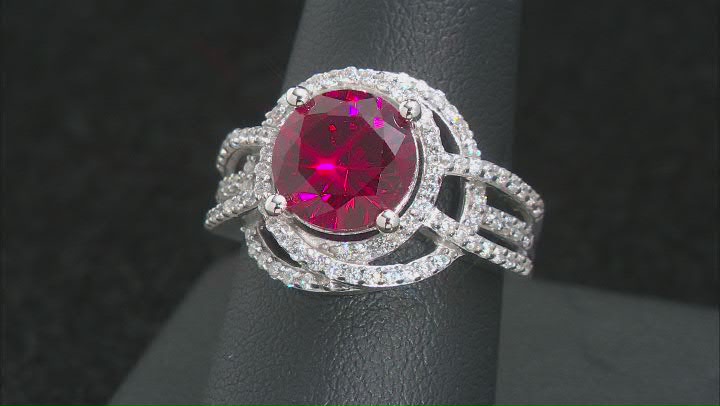 Lab Created Ruby And White Cubic Zirconia Platinum Over Sterling Silver Ring 5.96ctw Video Thumbnail
