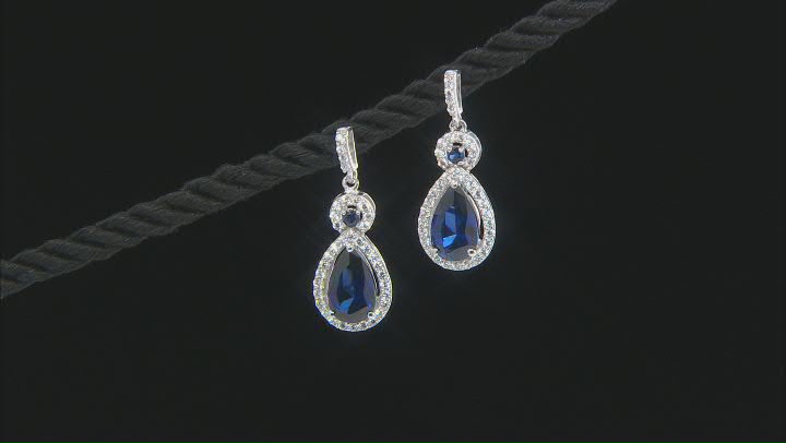 Lab Created Blue Sapphire And White Cubic Zirconia Platinum Over Sterling Silver Earrings 4.37ctw Video Thumbnail
